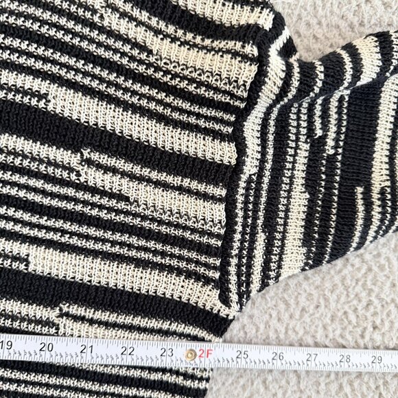 Eileen Fisher Sweater Knit Boxy Organic Linen Cotton Top Black Cream - Picture 4 of 9